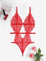 Flower Lace See Thru T Back Lingerie Teddy L Red
