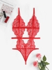 Flower Lace See Thru T Back Lingerie Teddy M Red
