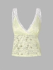 Flower Lace Surplice Tank Top L Light green