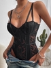 Flower Lace Underwire See Thru Bodysuit L Black