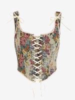 Flower Lace Up Corset Top M Coffee