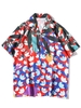 Flower Leaves Art Print Button Up Shirt L Red