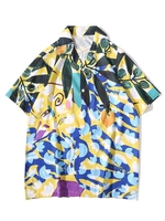 Flower Leaves Art Print Button Up Shirt L Sun yellow