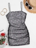 Flower Mesh Insert Ruched Bungee Strap Dress Xl Black