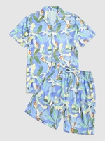 Flower Painting Vacation Shirt And Shorts Set L Blue ivy