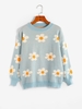 Flower Pattern Jumper Sweater Light blue