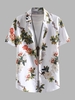 Flower Pattern Short Sleeves Shirt Xxl White
