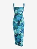 Flower Print Backless Slit Criss Cross Dress L Green