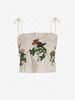 Flower Print Beading Tie Shoulder Tank Top Light coffee