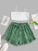 Flower Print Belted Ruffle Shorts Set M White