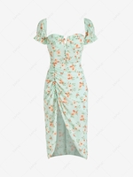 Flower Print Casual Dress L Multi a