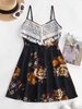 Flower Print Crochet Tassel Tie Back Dress Xl Deep blue