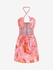 Flower Print Halter Cut Out Mini Dress L Multi a