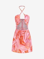 Flower Print Halter Cut Out Mini Dress L Multi a