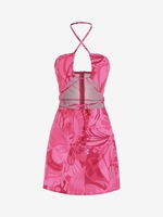 Flower Print Halter Cut Out Mini Dress L Multi b