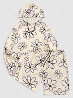 Flower Print Hoodie and Shorts Set S Light yellow