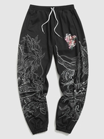 Flower Print Jogger Graphic Sweatpants 2xl Black