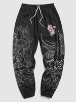 Flower Print Jogger Graphic Sweatpants 3xl Black