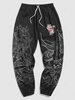 Flower Print Jogger Graphic Sweatpants 4xl Black