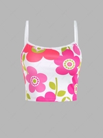 Flower Print Lace Insert Crop Camisole M Light pink