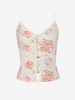 Flower Print Lace Insert Pintuck Loop Button Camisole L Multi a