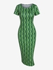 Flower Print Midi Bodycon Dress M Deep green