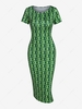 Flower Print Midi Bodycon Dress S Deep green