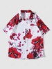 Flower Print Pocket Shirt L Red