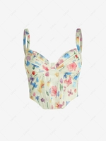 Flower Print Ruched Cup Corset Top L Light yellow