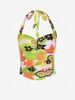 Flower Print Ruched Halter Crop Tank Top L