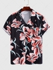 Flower Print Short Sleeve Hawaiian Vacation Shirt Xxl Black