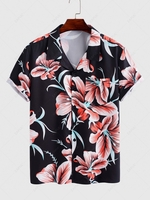 Flower Print Short Sleeve Hawaiian Vacation Shirt Xxl Black