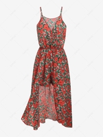Flower Print Skirted Romper M Red