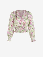 Flower Print Smocked Surplice Blouse M Multi a