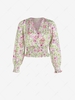 Flower Print Smocked Surplice Blouse S Multi a