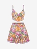 Flower Print Smocked Waist Ruffle Mini Skirt Set L