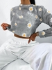 Flower Tie Dye Print Cropped Sweatshirt L Light gray
