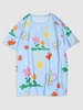 Flowers and Butterfly Printed Crew Neck T-shirt S Pastel blue