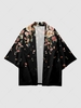 Flowers Pattern Open Front Kimono Xl Black
