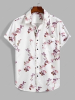 Flowers Print Front Pocket Design Shirt Xl White