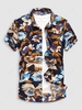 Flowers Printed Button-front Vacation Shirt L Black
