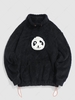 Fluffy 3D Panda Applique Stand Collar Sweatshirt Xl Black