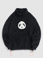 Fluffy 3D Panda Applique Stand Collar Sweatshirt Xxl Black