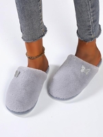 Fluffy Butterfly Applique Closed Toe Slippers