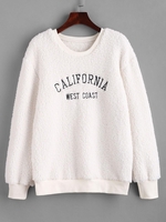 Fluffy CALIFORNIA Embroidered Teddy Sweatshirt Xl White