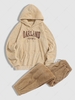 Fluffy CALIFORNIA OAKLAND Letter Embroidery Hoodie and Teddy Beam Feet Pants Set Light coffee