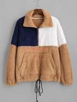 Fluffy Colorblock Two Tone Dreamer Drop Shoulder Quarter Zip Sweatshirt S Coffee