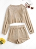 Fluffy Crop Sweatshirt and Two Piece Shorts Set Xl Light coffee