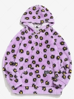 Fluffy Daisy Pattern Hoodie S Light purple