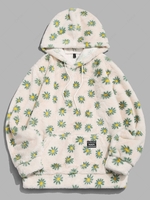 Fluffy Daisy Pattern Hoodie S Light yellow